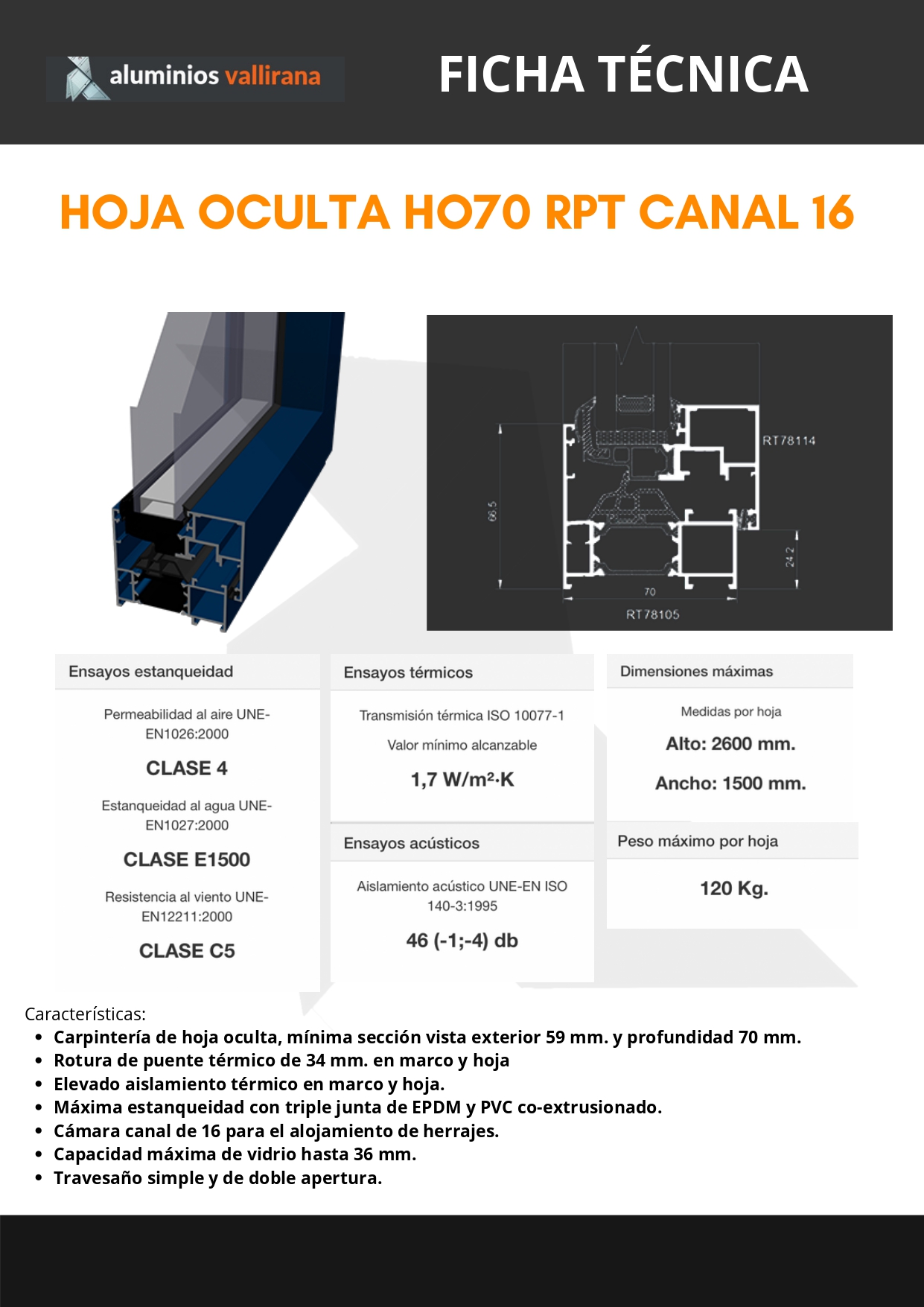 Ficha técnica HOJA OCULTA HO70 RPT C16