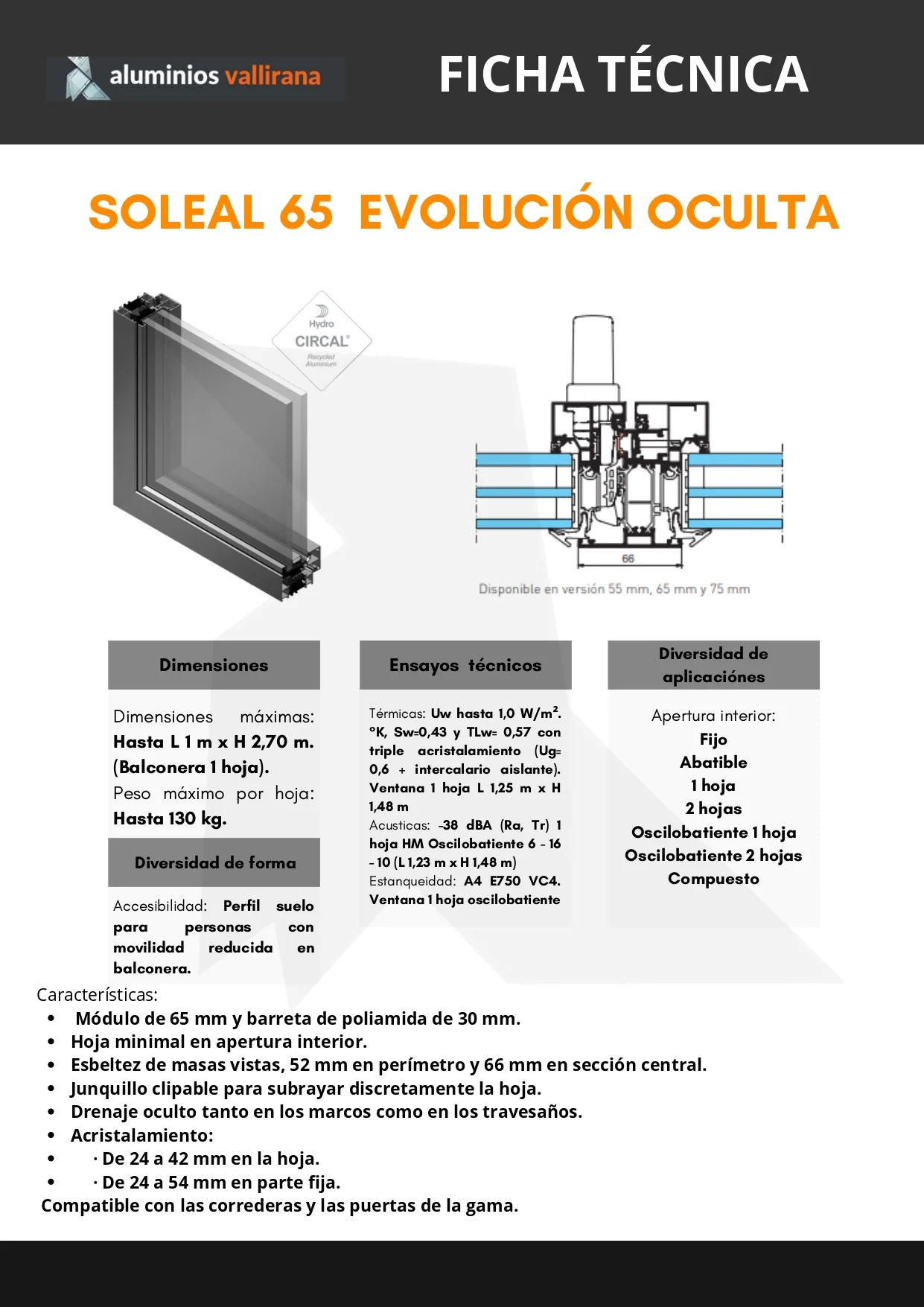 Ficha técnica SOLEAL 65 EVOLUCIÓN OCULTA